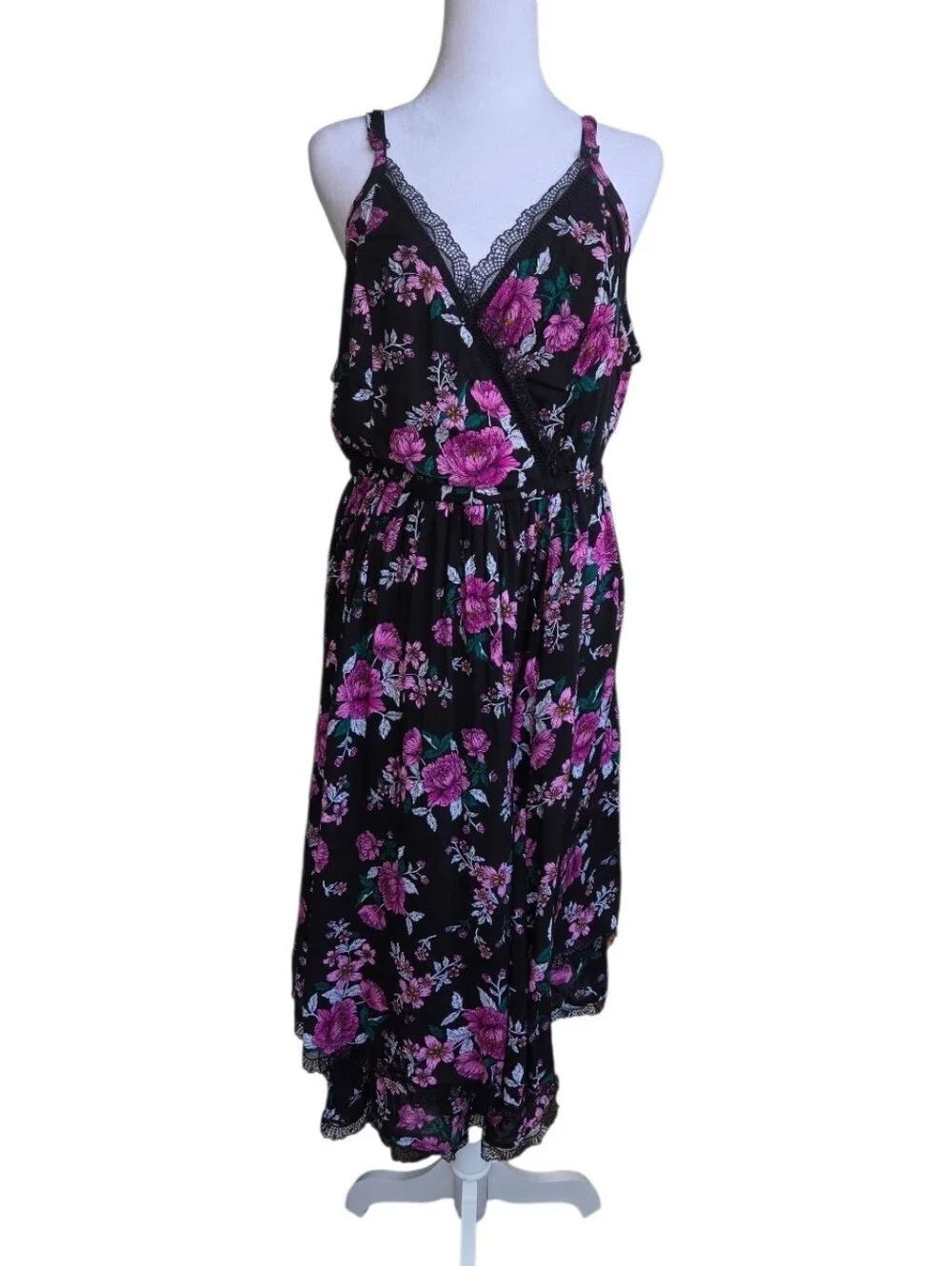 Torrid Women's Size 3 (3x) Black Floral Double Layered Chiffon Dress